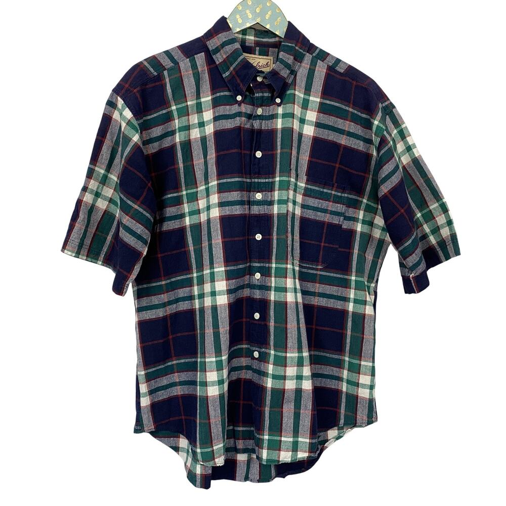 VTG Woolrich Shirt Mens Large Blue Tartan Plaid Indian Cotton Pocket Button Up